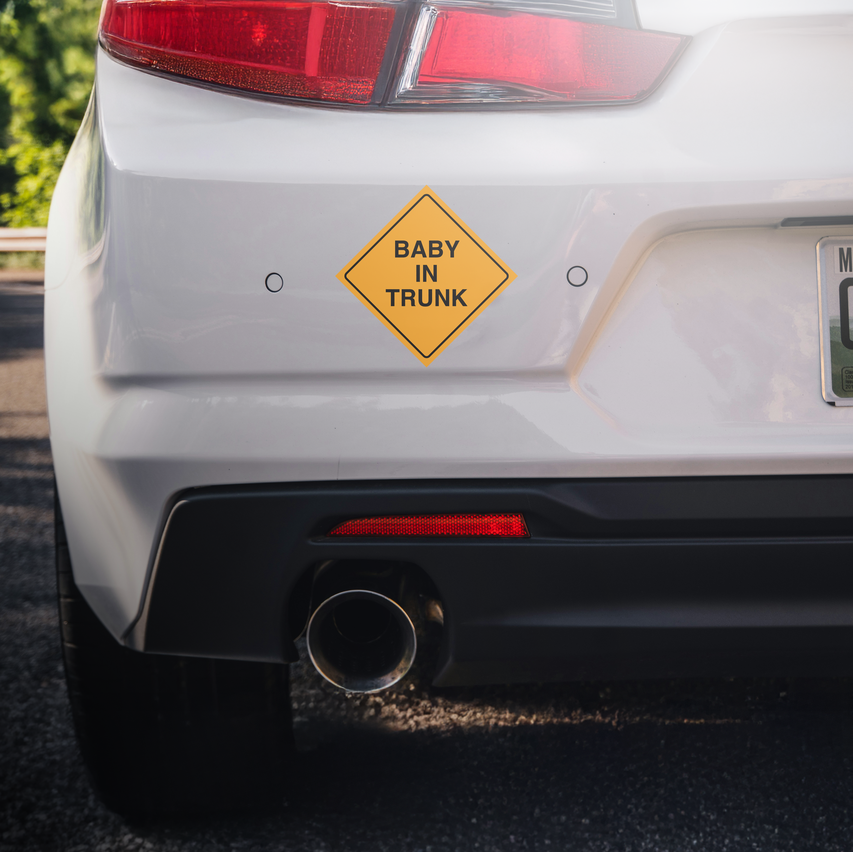 Baby In Trunk Sticker Decal | Easy Peel & Stick | Funny Meme Bumper Sticker