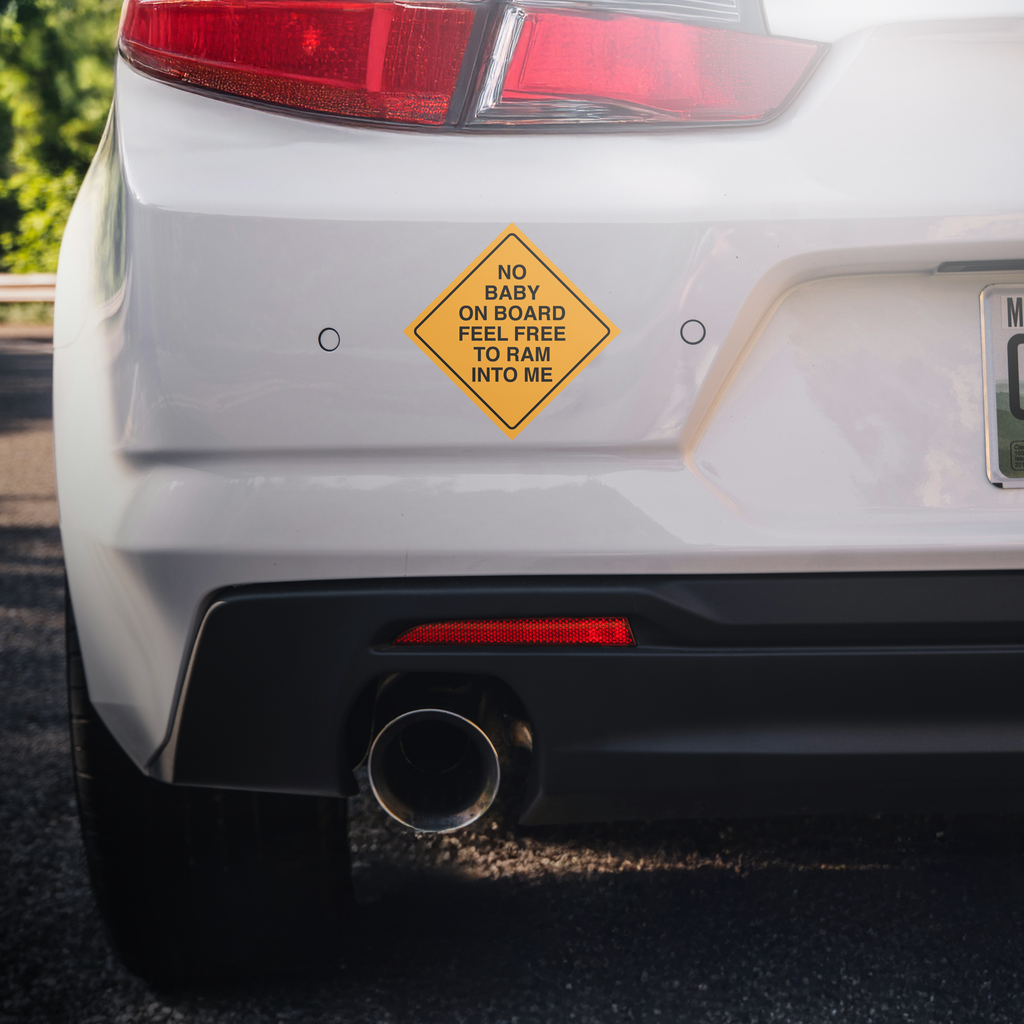 No Baby On Board Feel Free To Ram Into Me Sticker Decal | Easy Peel & Stick | Funny Meme Bumper Sticker